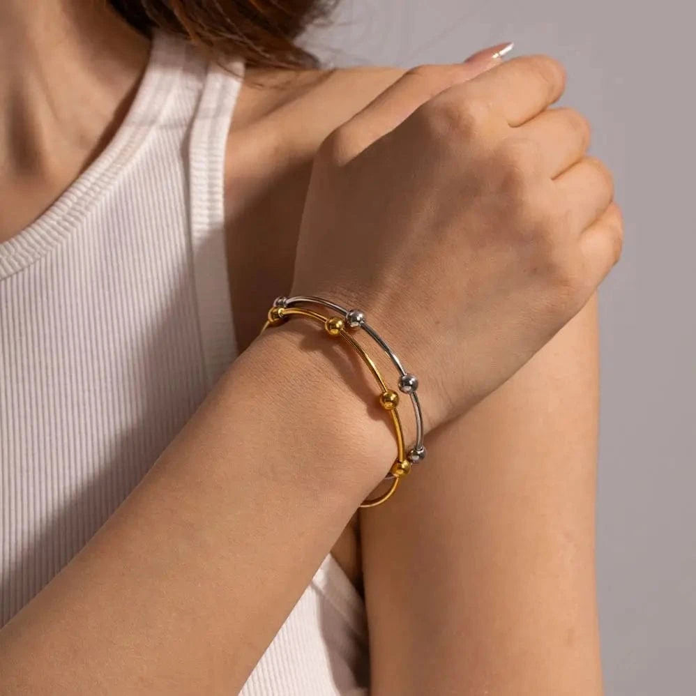 BG889 18k Gold Plated Stainless Steel Bracelets Jewelry Waterproof Mulit Round Ball Open Bangles for Women
