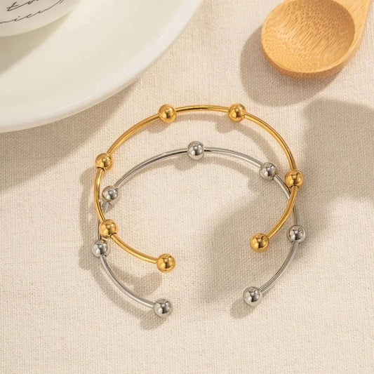 BG889 18k Gold Plated Stainless Steel Bracelets Jewelry Waterproof Mulit Round Ball Open Bangles for Women