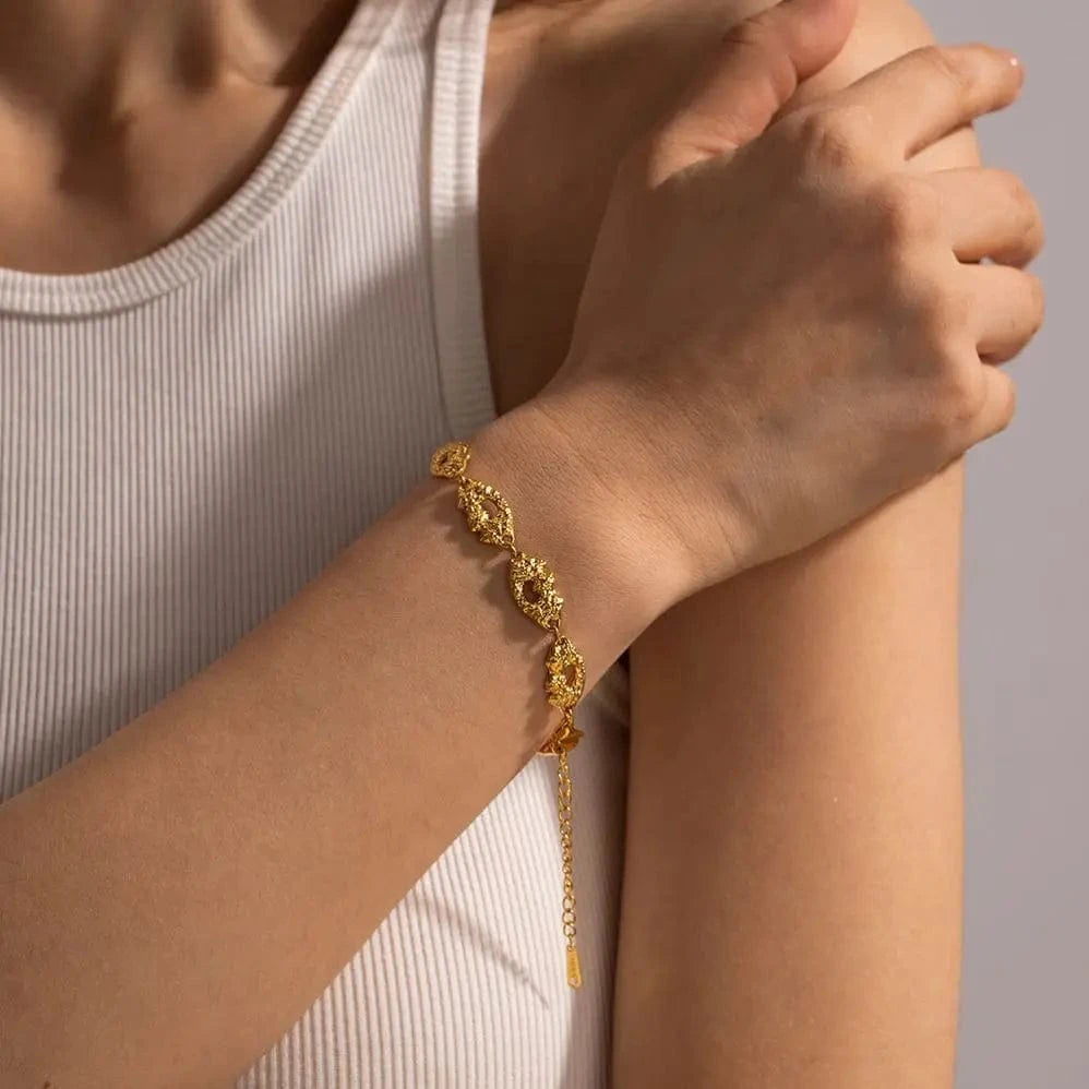BG892 Vintage 18k Gold Plated Stainless Steel Bracelet Jewelry Volcano Pattern Irregular Geometric Bangles