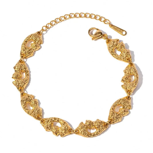 BG892 Vintage 18k Gold Plated Stainless Steel Bracelet Jewelry Volcano Pattern Irregular Geometric Bangles