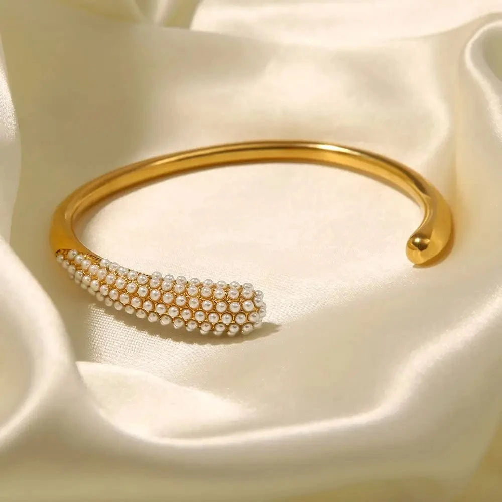 BG906 New Arrival 18K Gold Plated Mini Pearl Bracelets Stainless Steel Pave Colorful Zircon Cuff Bangle