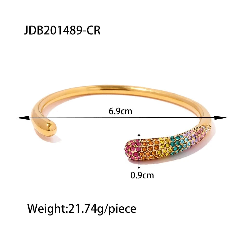 BG906 New Arrival 18K Gold Plated Mini Pearl Bracelets Stainless Steel Pave Colorful Zircon Cuff Bangle