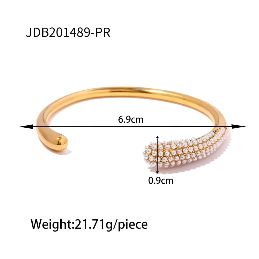 BG906 New Arrival 18K Gold Plated Mini Pearl Bracelets Stainless Steel Pave Colorful Zircon Cuff Bangle