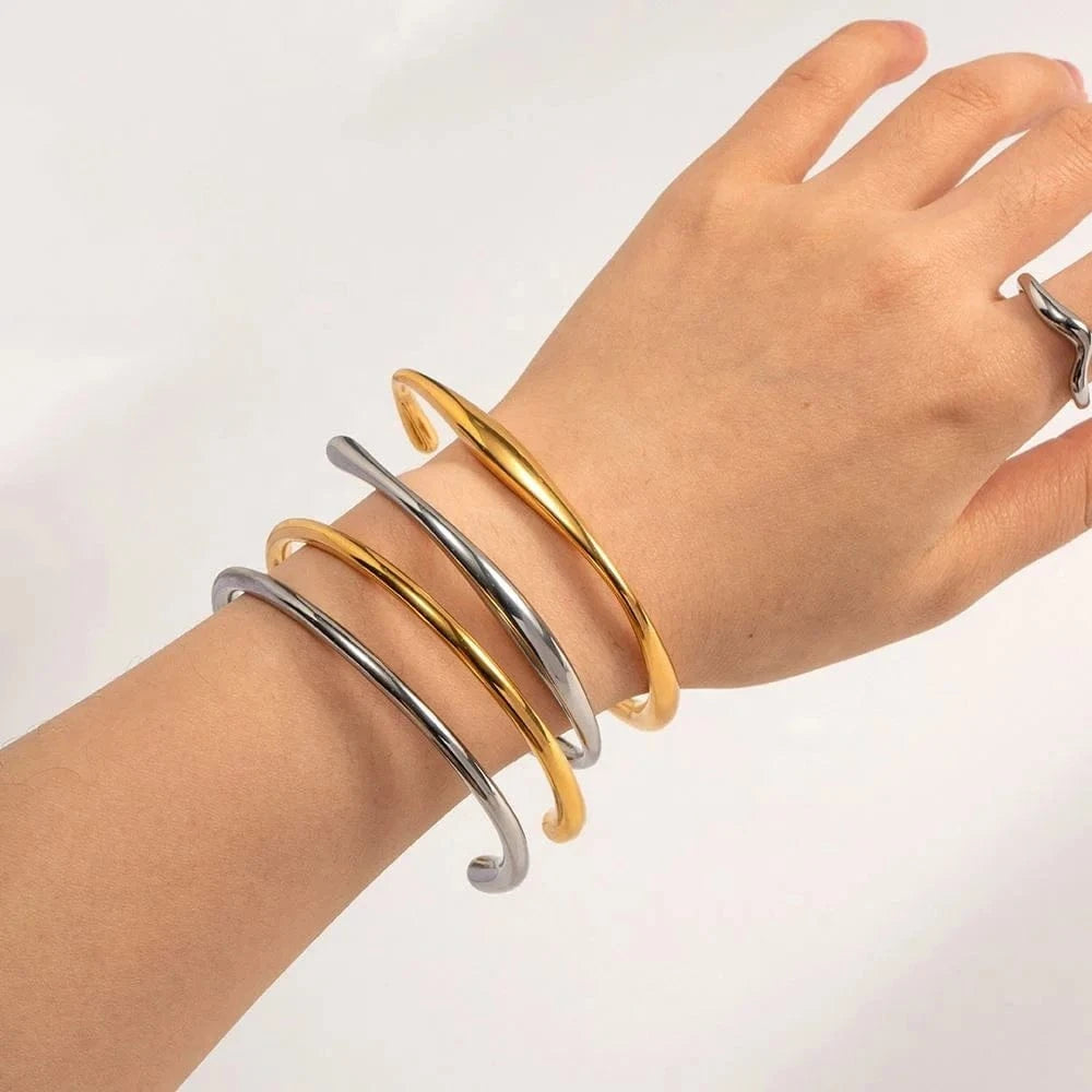 BG923 18K PVD Gold Plated Silver Everyday Wearing Basic Style High Polished Smooth Surface Bangle for Women