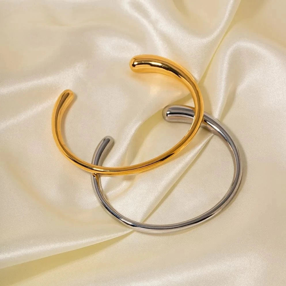 BG923 18K PVD Gold Plated Silver Everyday Wearing Basic Style High Polished Smooth Surface Bangle for Women