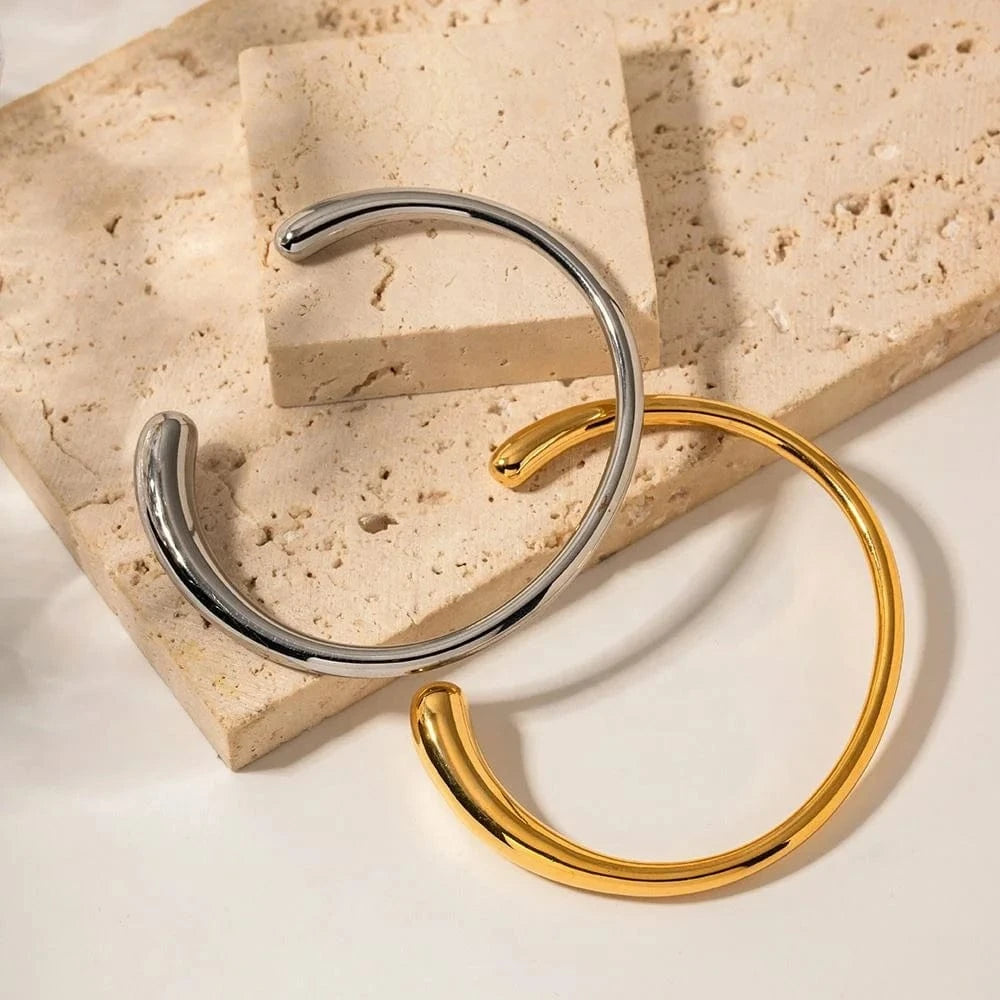 BG923 18K PVD Gold Plated Silver Everyday Wearing Basic Style High Polished Smooth Surface Bangle for Women