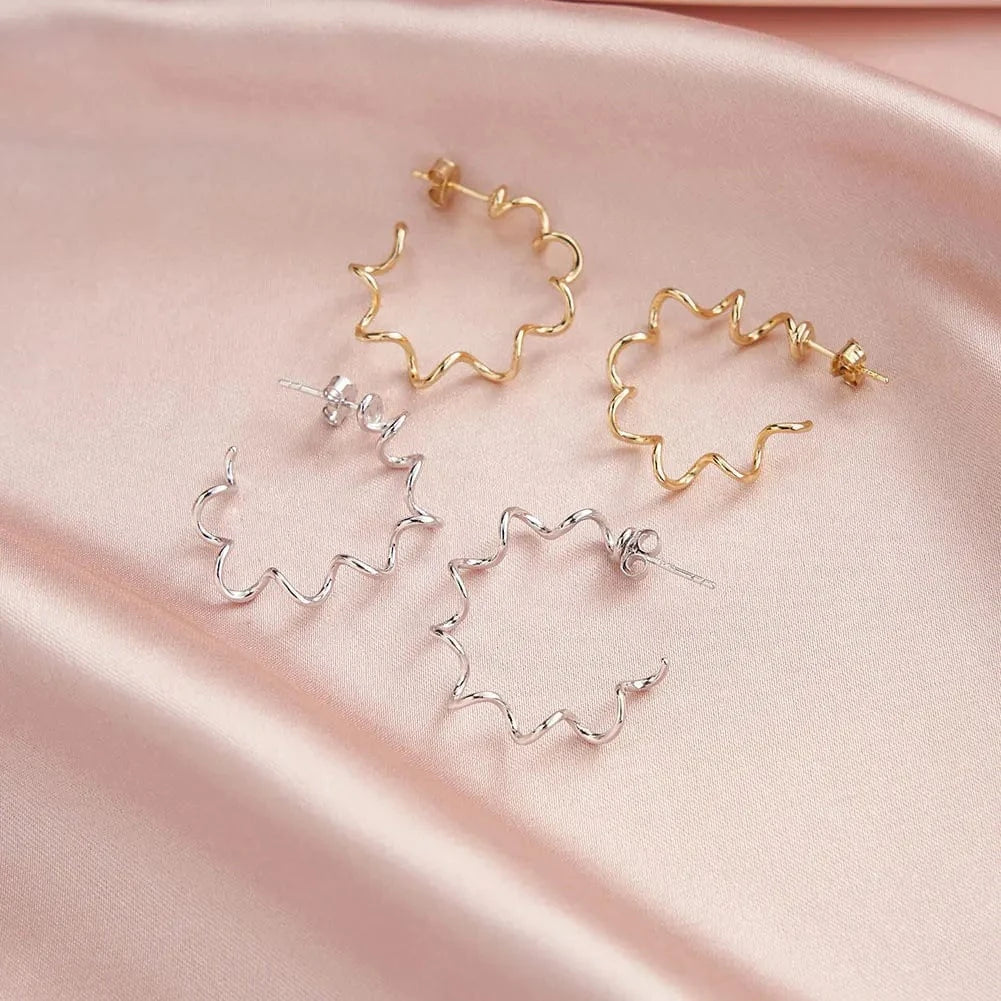 BGAE01 RINNTIN 925 Sterling Silver Gold Plated Wave Flower Hoops