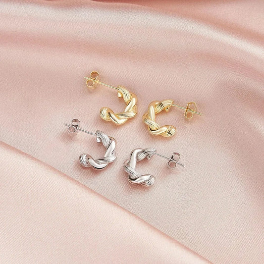 BGAE05 RINNTIN Hot Selling Jewelry Vintage Gold Plated 925 Silver Earring Twist Hoop Earrings