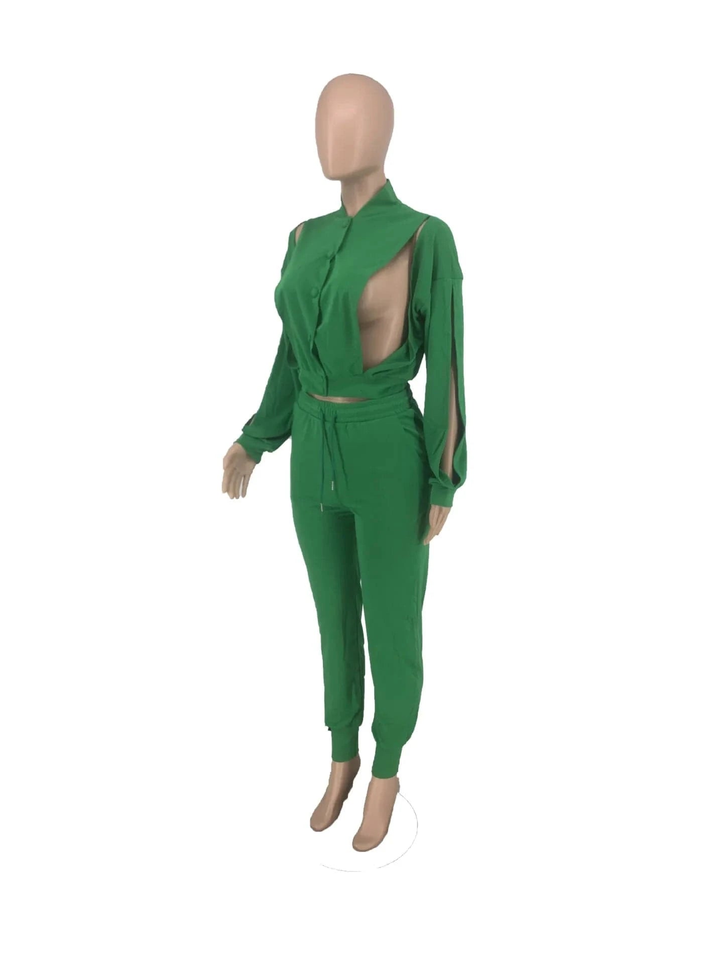 BH1057  Women Fall Green Color Hollow Out Two Piece Long Pant Set