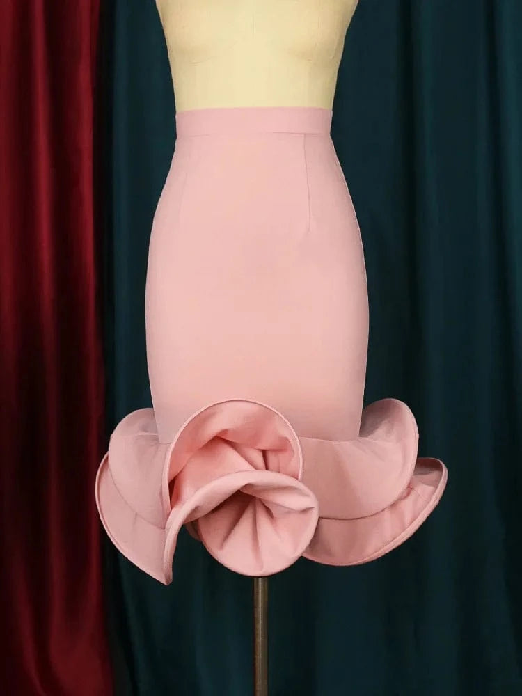 BH922 Women's Mermaid Elastic high waisted peplum  irregular  pink skirt party dress