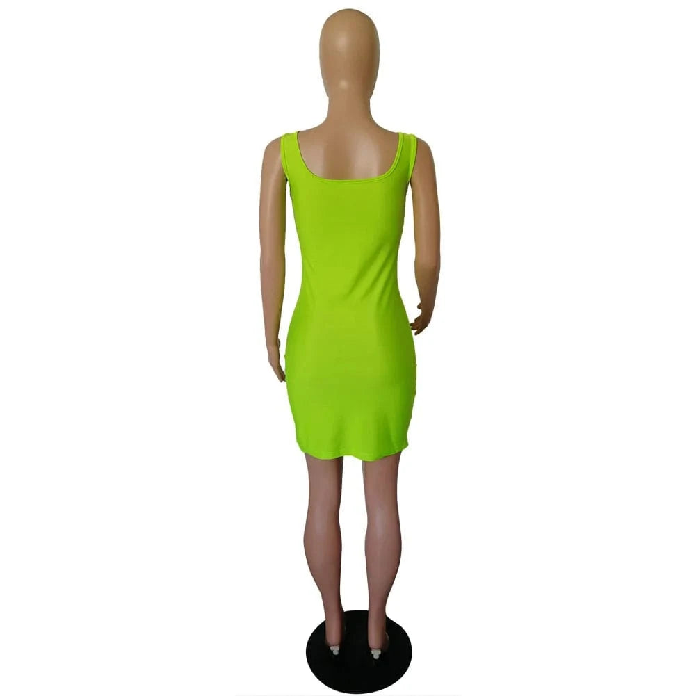 Big Discount On Sales women dresses summer clothes women solid color bodycon dress women neon green midi dress