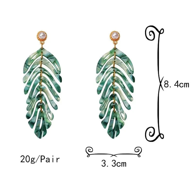 Big Geometric tassel resin korean fashion statement acrylic hawaii leaf pearl drop Earings trend jewelry for women 2021