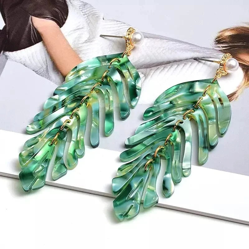 Big Geometric tassel resin korean fashion statement acrylic hawaii leaf pearl drop Earings trend jewelry for women 2021