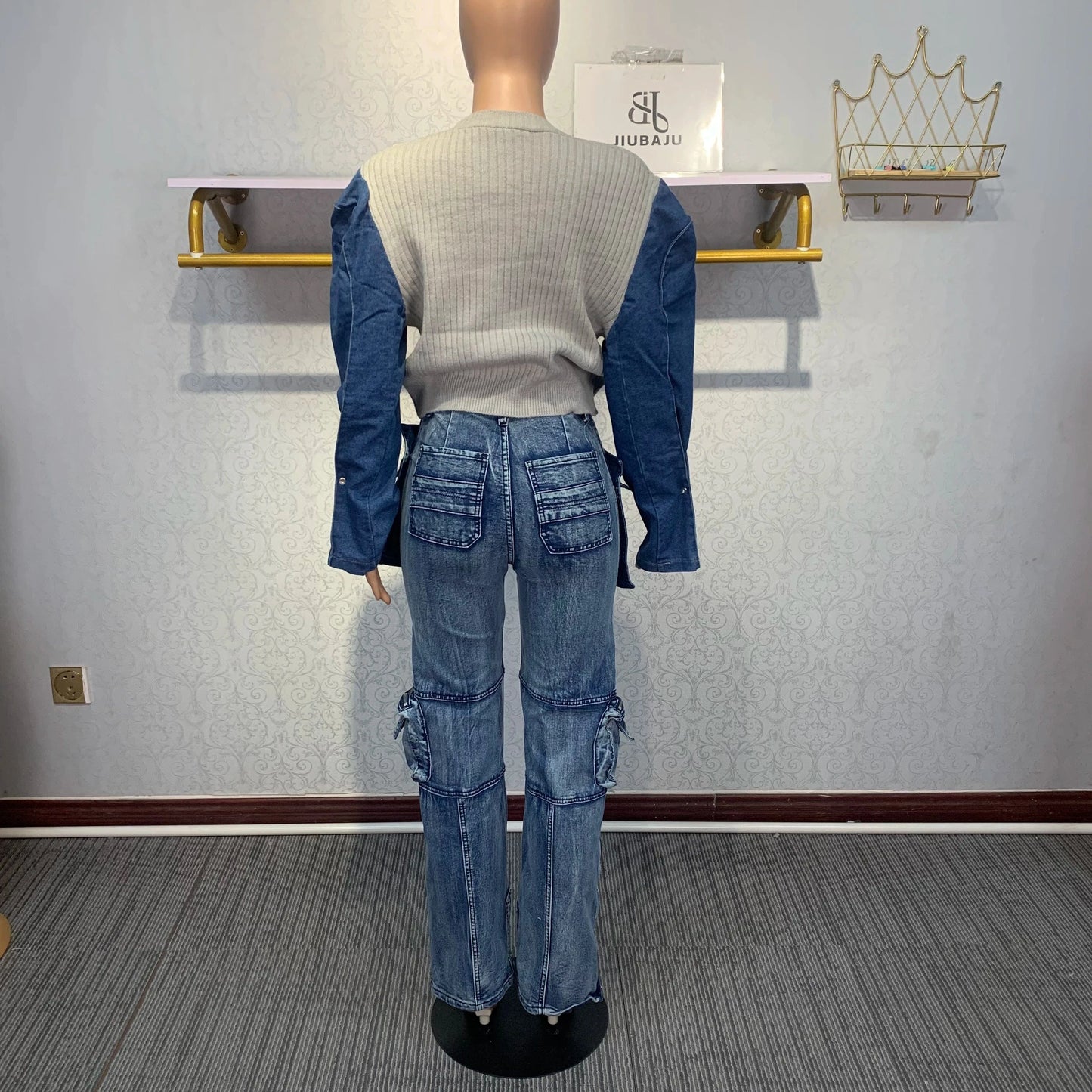 Big Pockets Patchwork Cargo Denim Pants Women 2023 Fashion High Waist Straight Wide Leg Jeans Harajuku Oversized Trousers