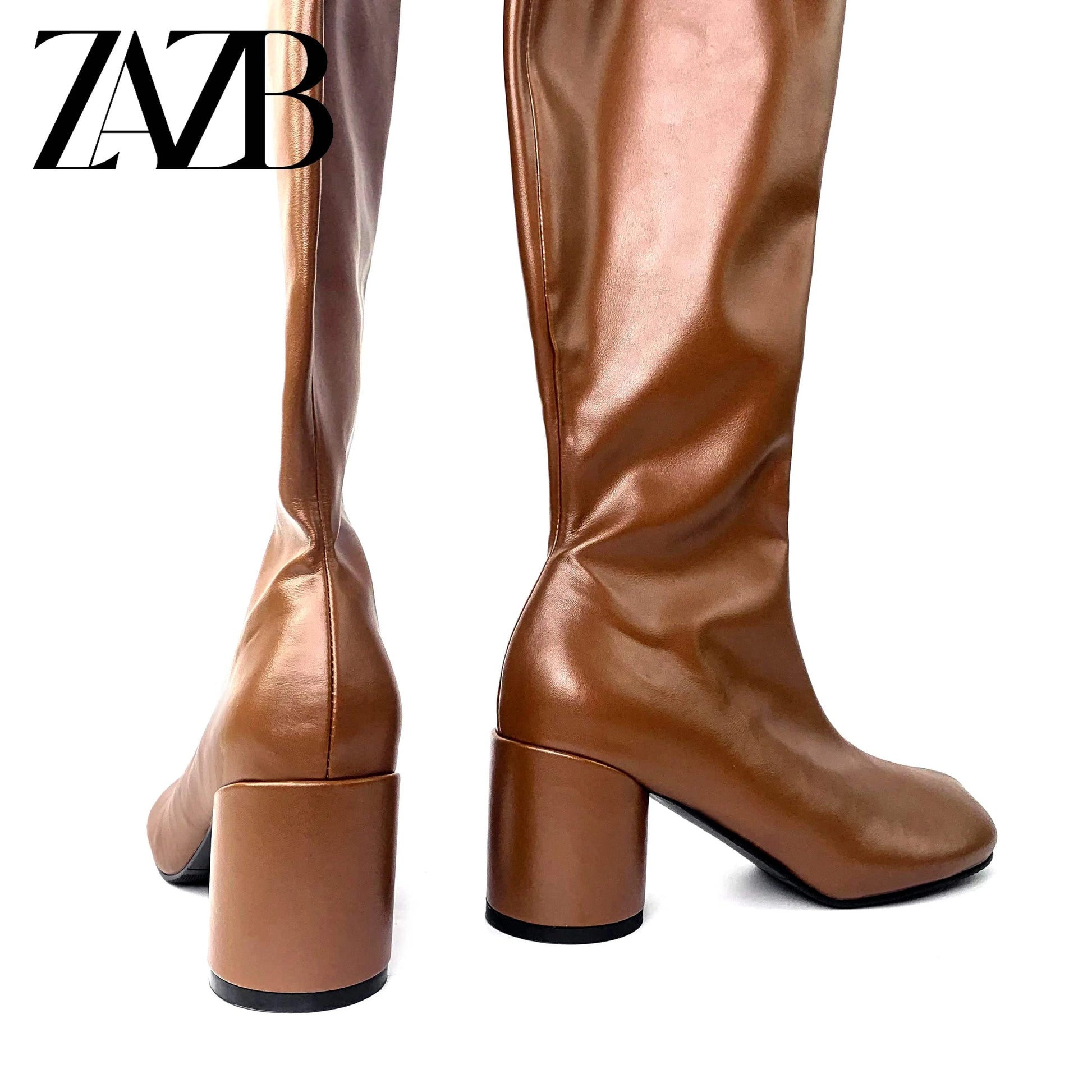 Big sexy booty Winter Autumn women's thigh high boots Square head chunky Thick heel zipper white knee leather ladies shoes