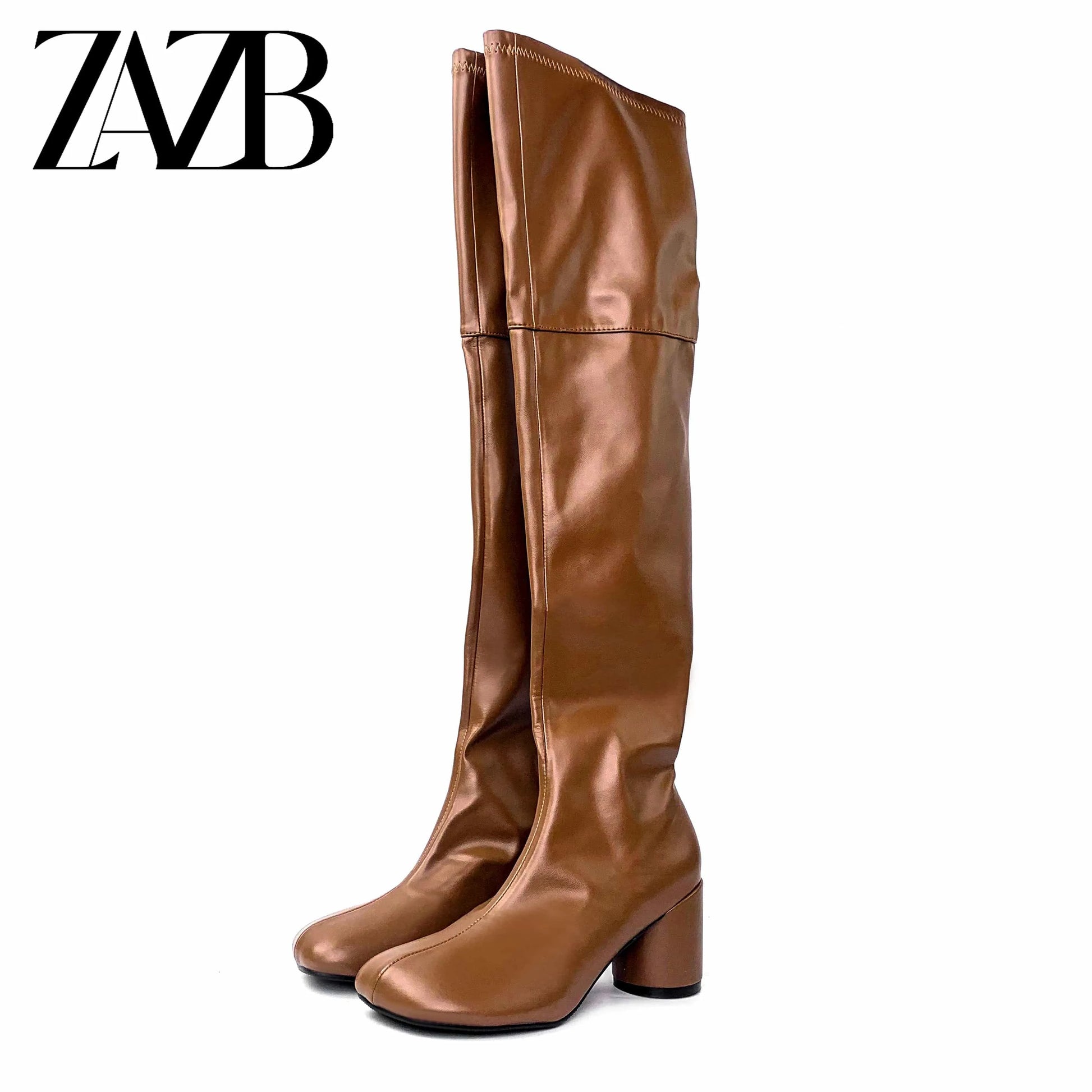 Big sexy booty Winter Autumn women's thigh high boots Square head chunky Thick heel zipper white knee leather ladies shoes