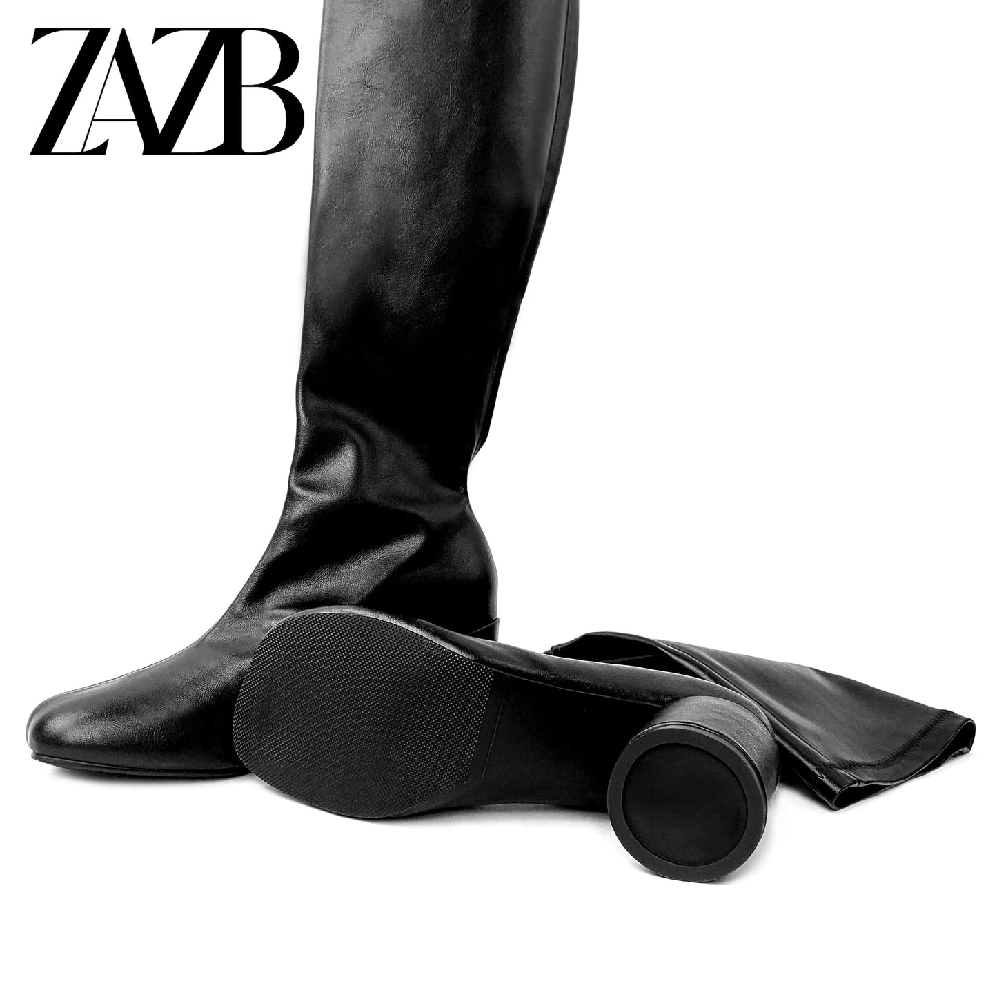 Big sexy booty Winter Autumn women's thigh high boots Square head chunky Thick heel zipper white knee leather ladies shoes