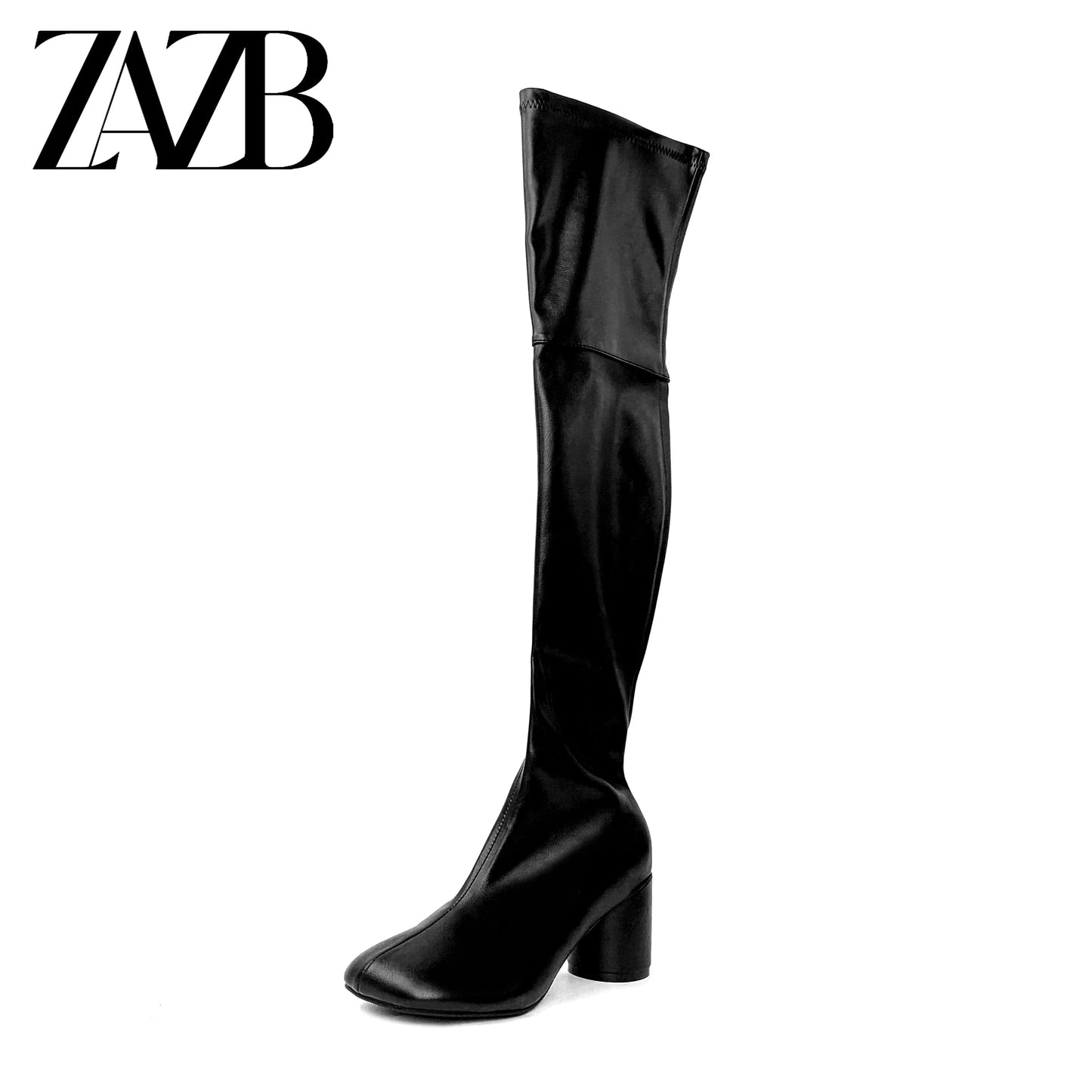 Big sexy booty Winter Autumn women's thigh high boots Square head chunky Thick heel zipper white knee leather ladies shoes