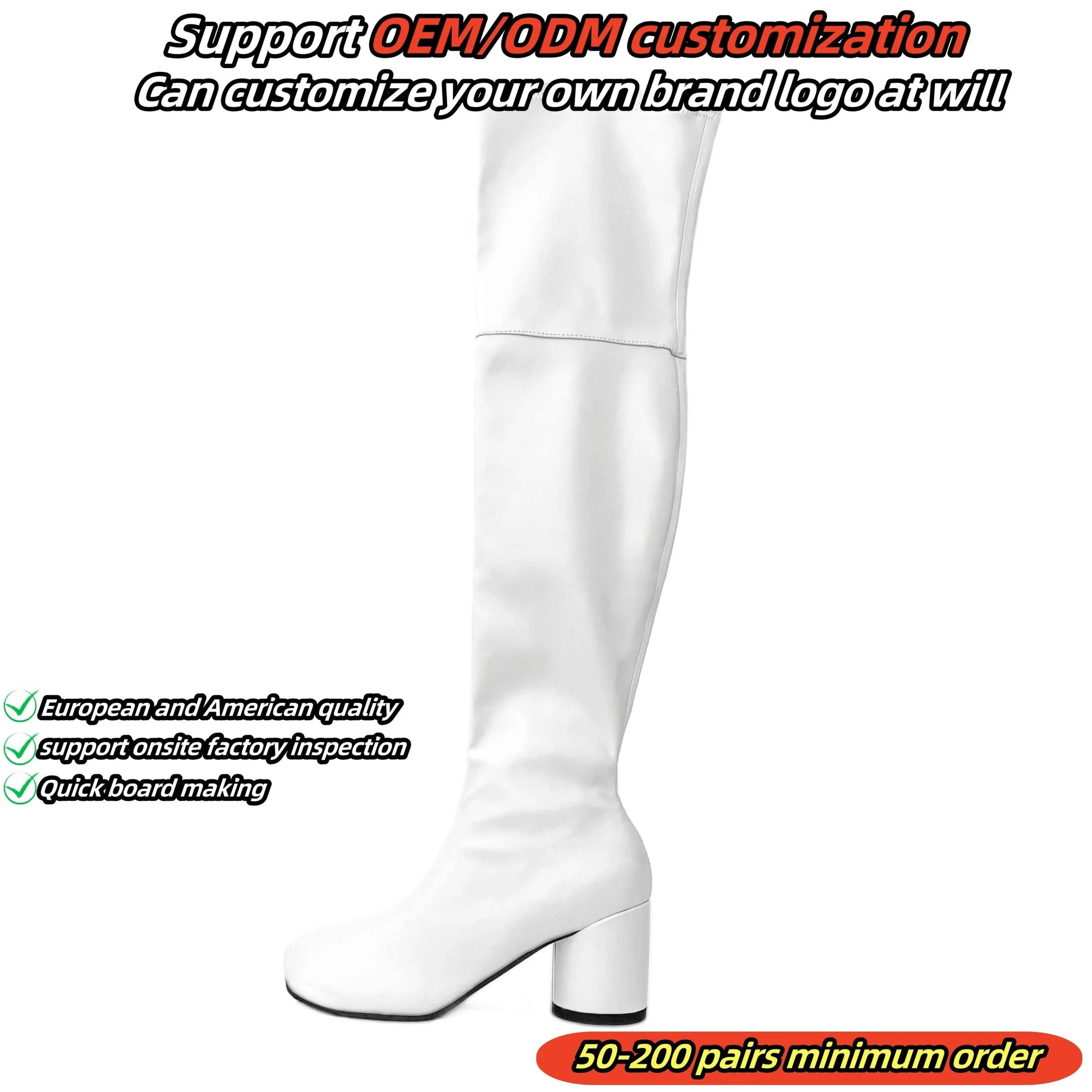 Big sexy booty Winter Autumn women's thigh high boots Square head chunky Thick heel zipper white knee leather ladies shoes