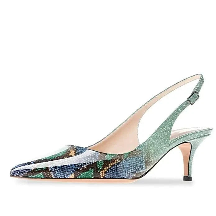 Big Size Women's Pointed Toe Slingback Ankle Strap Kitten Heels Stiletto Pumps