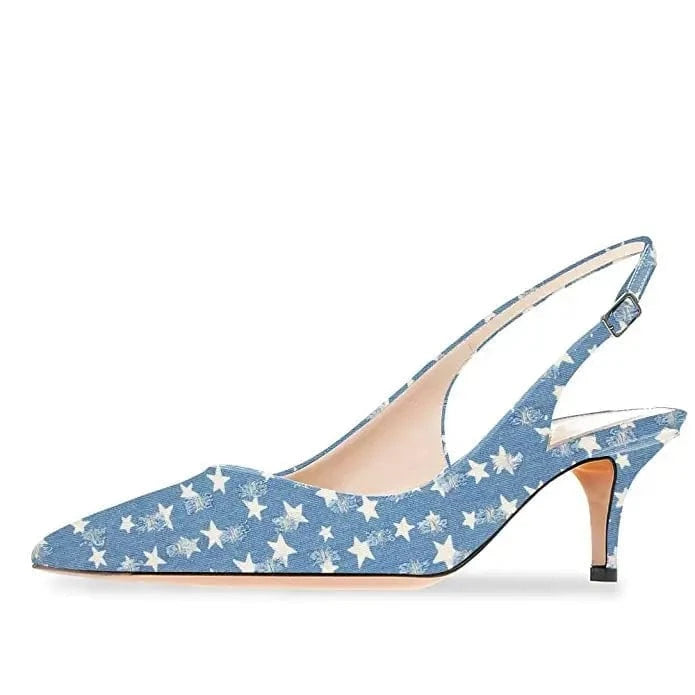 Big Size Women's Pointed Toe Slingback Ankle Strap Kitten Heels Stiletto Pumps