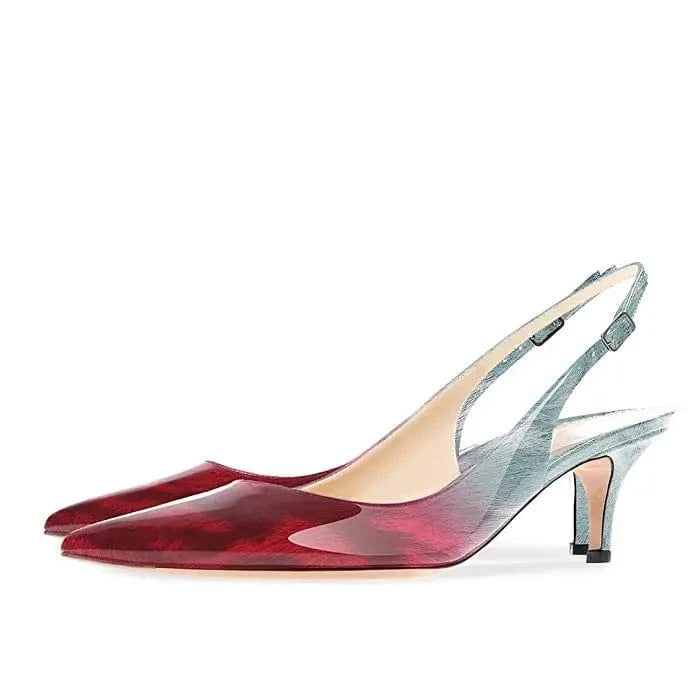 Big Size Women's Pointed Toe Slingback Ankle Strap Kitten Heels Stiletto Pumps