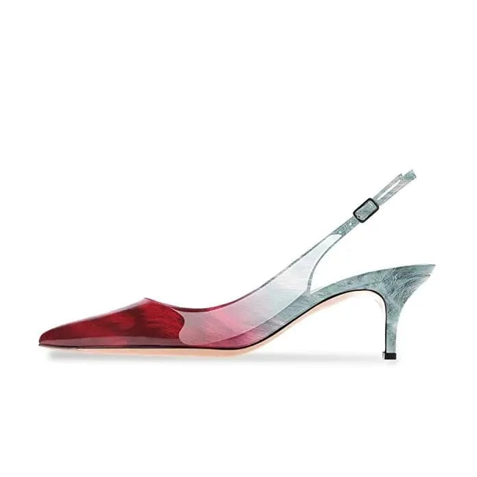 Big Size Women's Pointed Toe Slingback Ankle Strap Kitten Heels Stiletto Pumps