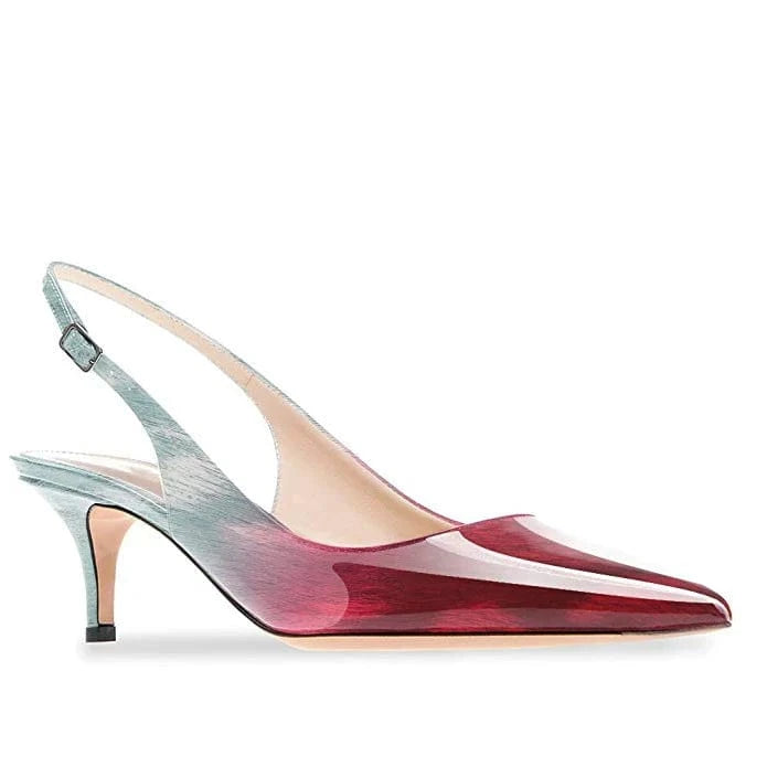 Big Size Women's Pointed Toe Slingback Ankle Strap Kitten Heels Stiletto Pumps
