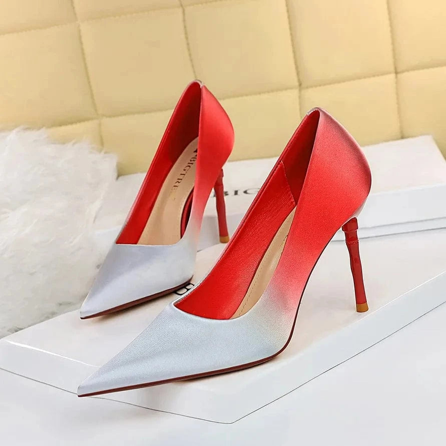 BigTree Rainbow single shoes High Heel Sandals  Red Black Office Fashion Shoes