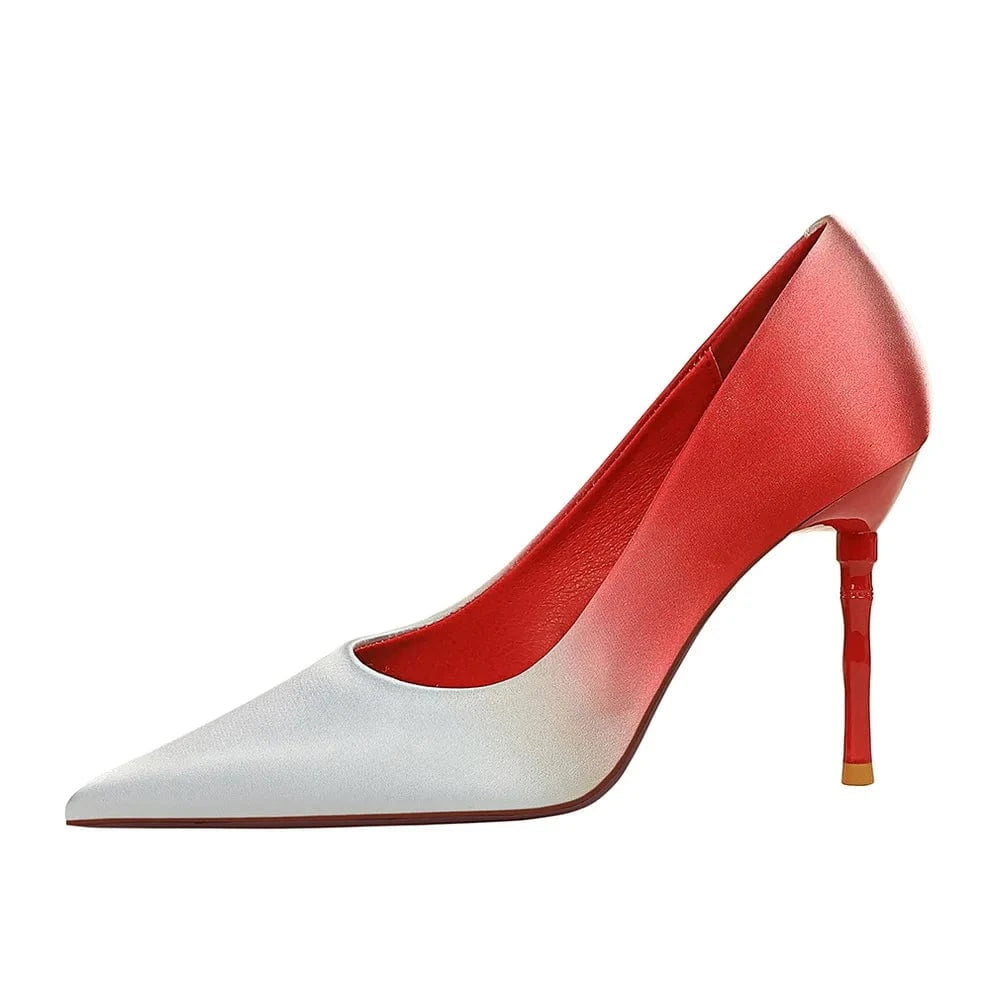 BigTree Rainbow single shoes High Heel Sandals  Red Black Office Fashion Shoes