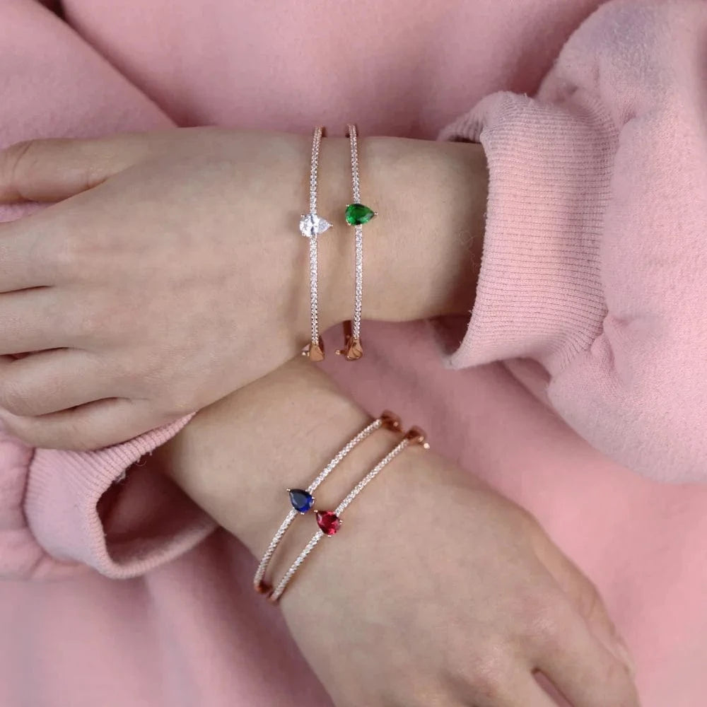 birthstone colorful water drop cubic zirconia sparking bling jewelry clasp clip cz bangle for women