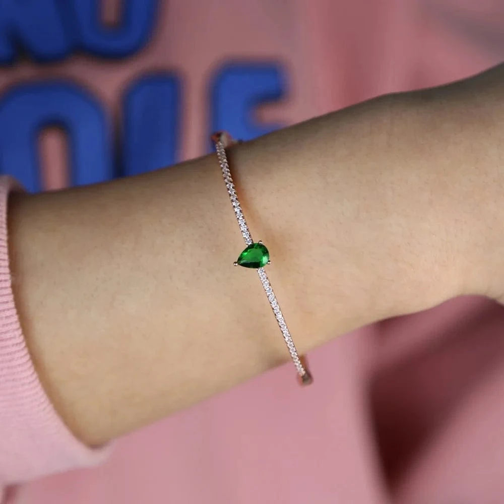 birthstone colorful water drop cubic zirconia sparking bling jewelry clasp clip cz bangle for women