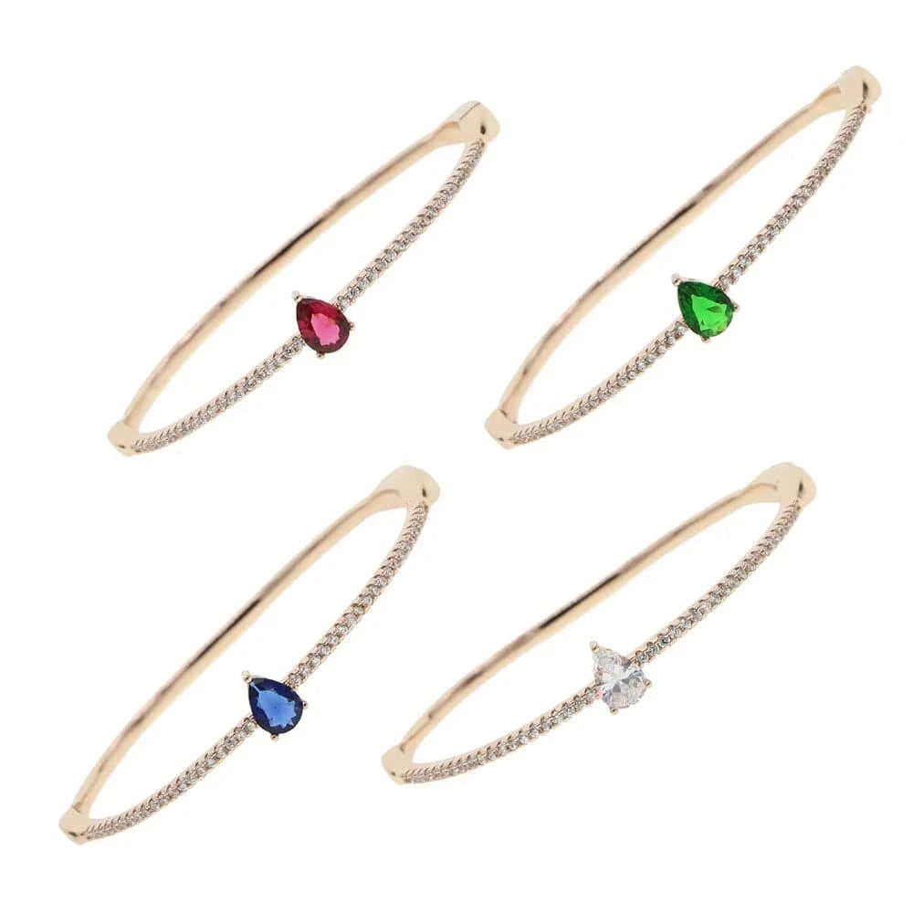 birthstone colorful water drop cubic zirconia sparking bling jewelry clasp clip cz bangle for women