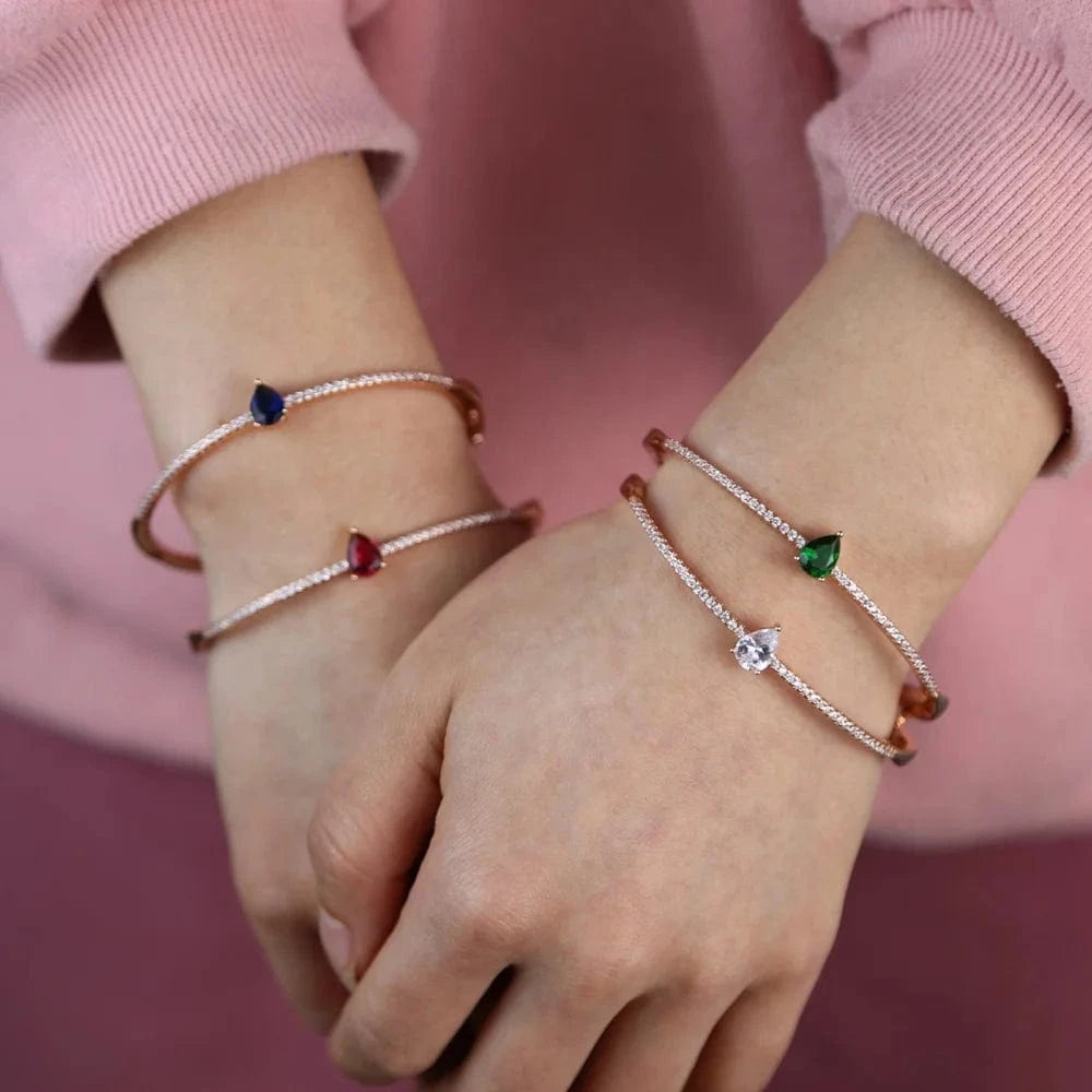 birthstone colorful water drop cubic zirconia sparking bling jewelry clasp clip cz bangle for women