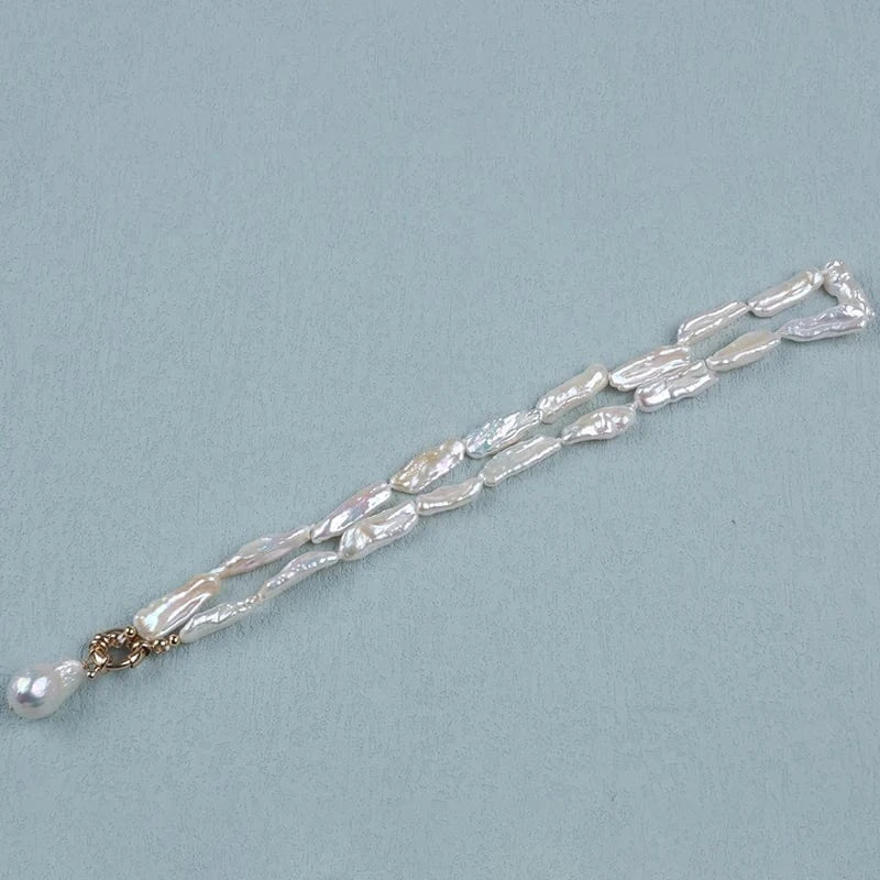 biwa shape freshwater pearl beads baroque pendant necklace