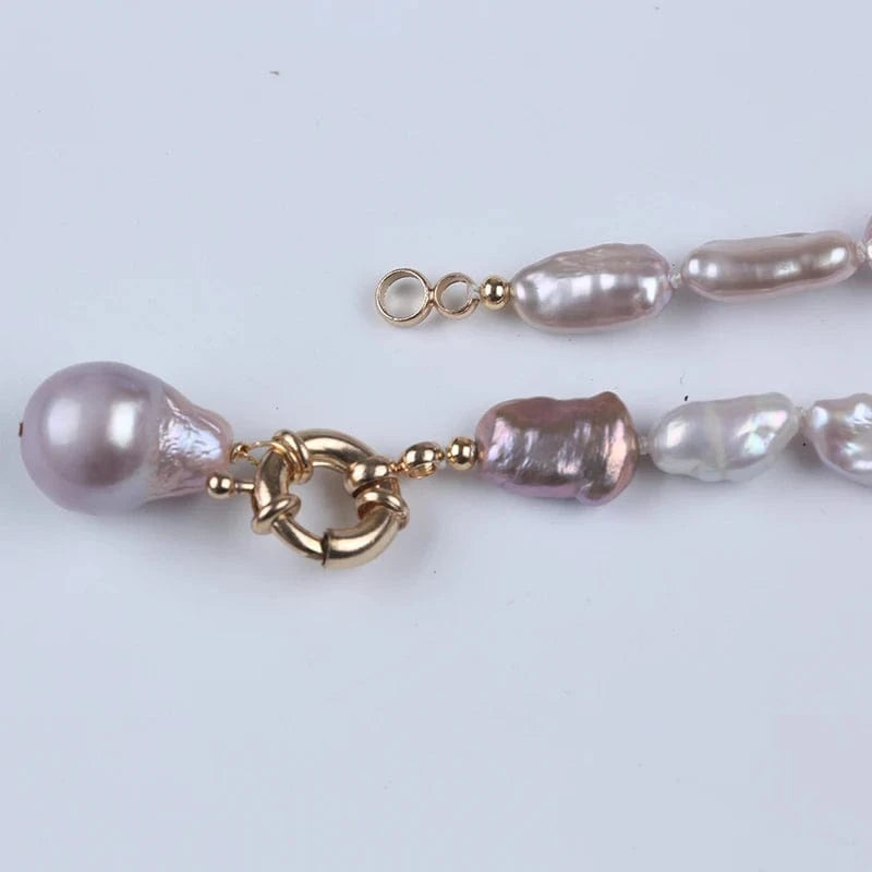 biwa shape freshwater pearl beads baroque pendant necklace