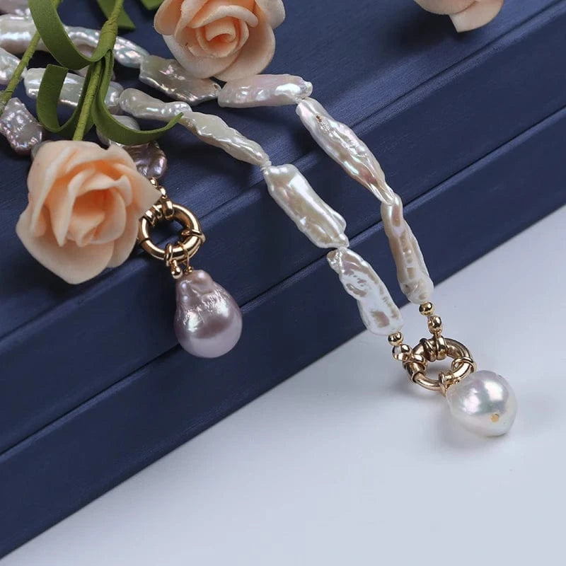 biwa shape freshwater pearl beads baroque pendant necklace