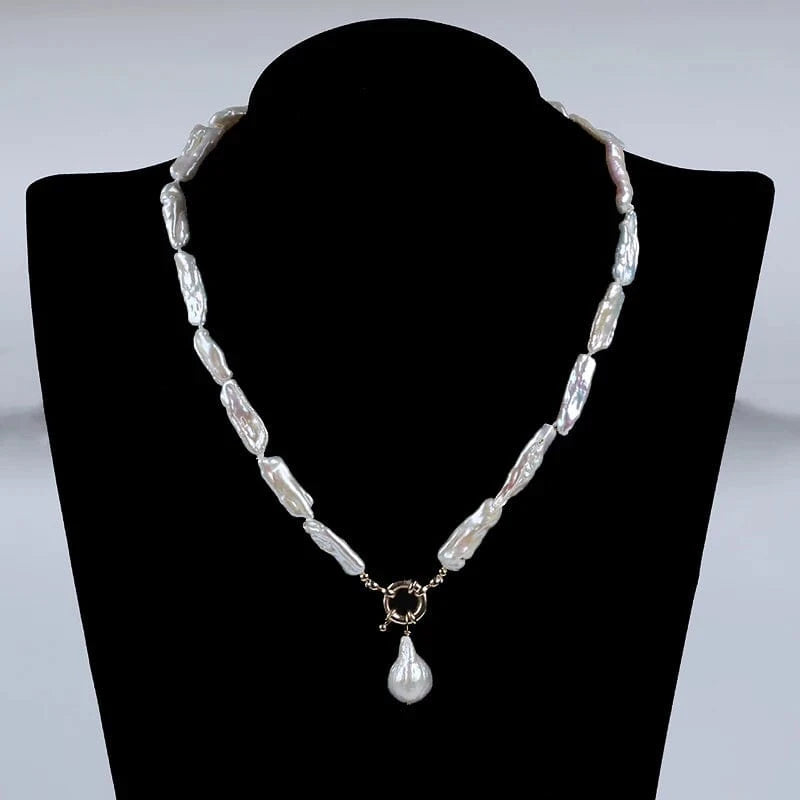 biwa shape freshwater pearl beads baroque pendant necklace