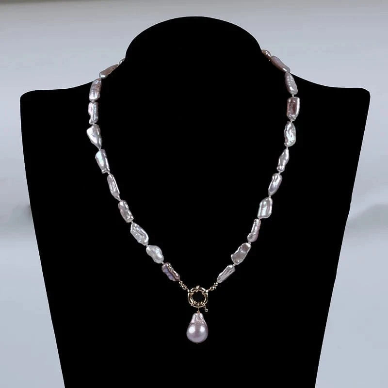 biwa shape freshwater pearl beads baroque pendant necklace