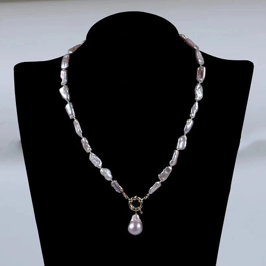 biwa shape freshwater pearl beads baroque pendant necklace