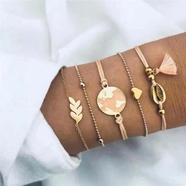 BJ069 Fashion Shell Star Map Lotus Pineapple Heart Natural Stone Beads Chain Bracelet Set For Women Boho Jewelry Wholesales Price
