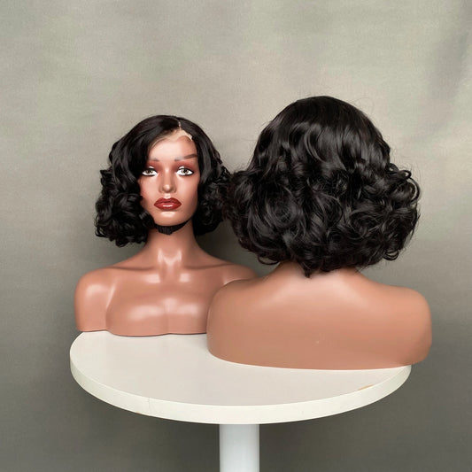 Black / 10 Inches High Quality  SDD factory wig  afro curl human hair natural  Color 100% Human Hair peruvian wigs human hair bouncy