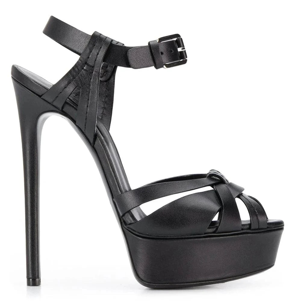 Black 15cm Stilettos Peep Toe Buckle Strap High Heels Sandals For Women Platform Shoes