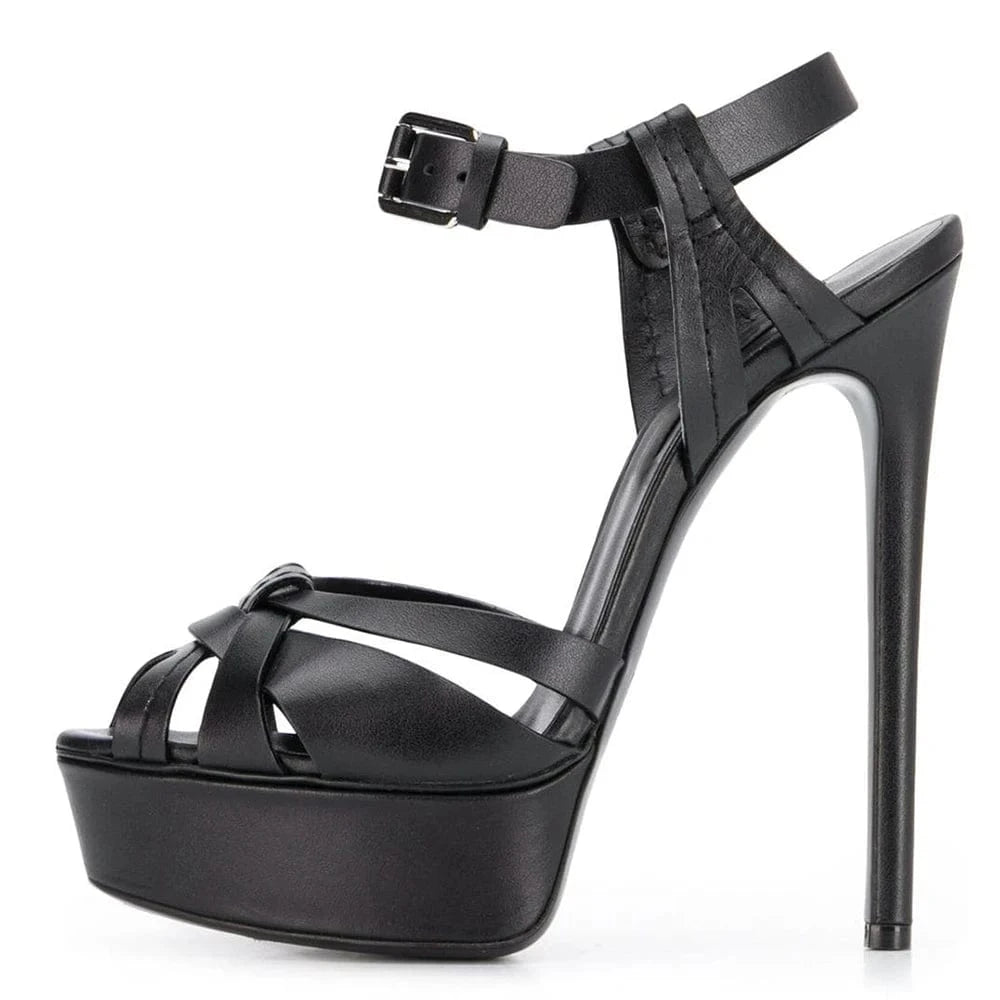 Black 15cm Stilettos Peep Toe Buckle Strap High Heels Sandals For Women Platform Shoes