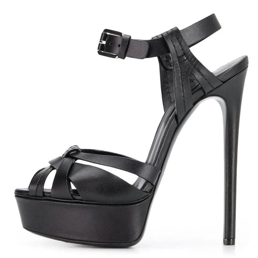 Black 15cm Stilettos Peep Toe Buckle Strap High Heels Sandals For Women Platform Shoes