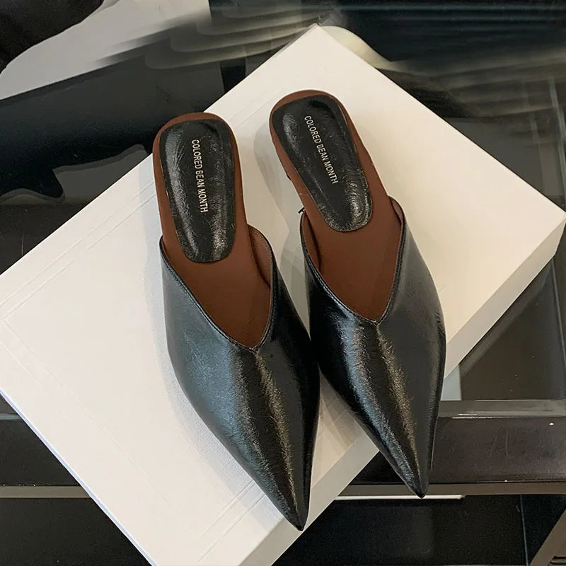 black / 37 Summer Spring Luxury Flats Ladies Slippers Female Slides Sandals Shoes Fashion Pointed Toe Flats Slippers Shoes For Women Mules