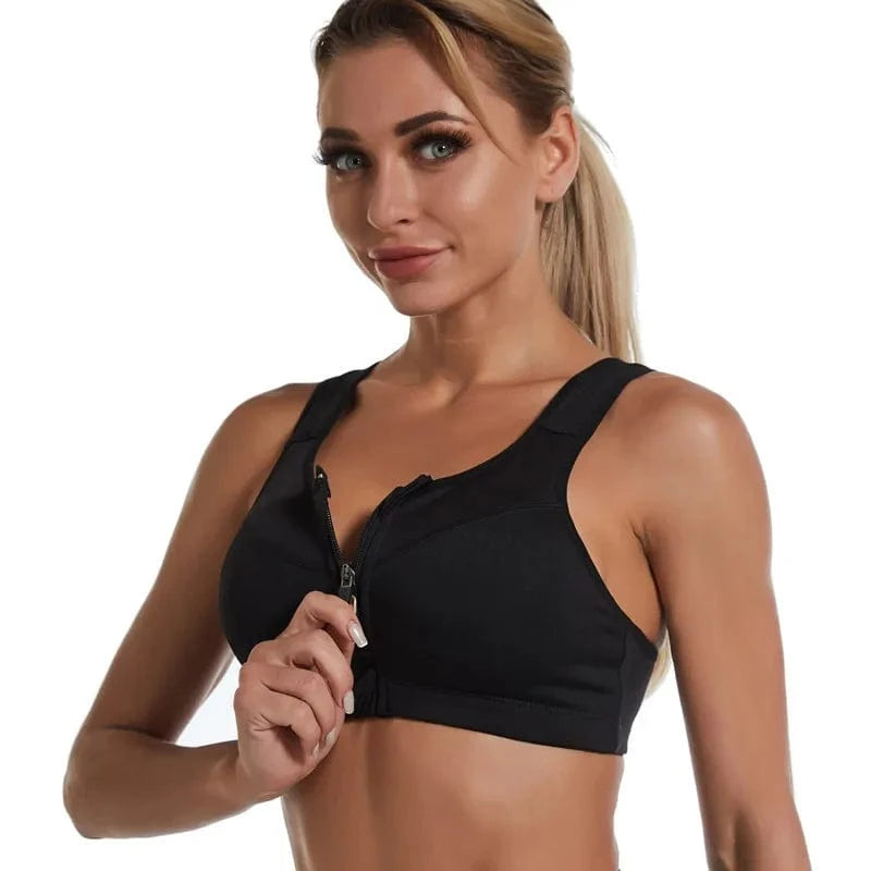 black / 5XL New Sports Bra Women Front Zipper Push Up Gym Jogging Crop Top More Size Tops Yoga Fitness Shockproof Vest Sport Bras for Women