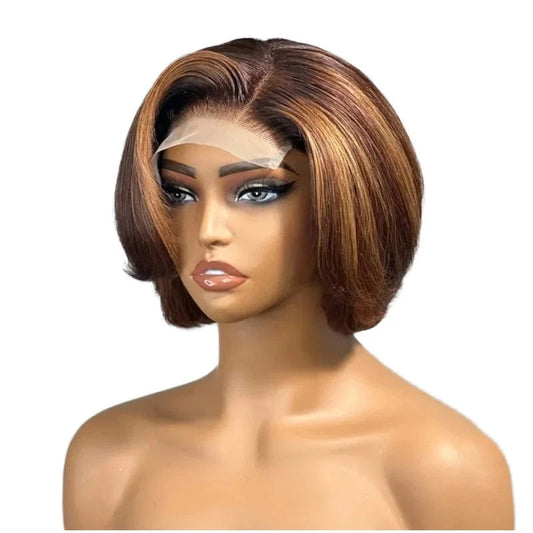 Black / 8 Inches Hot Selling 100% Human Hair Pixie Wig 4*4 Closure Short Cut Straight Style Transparent Lace Front for Black Women
