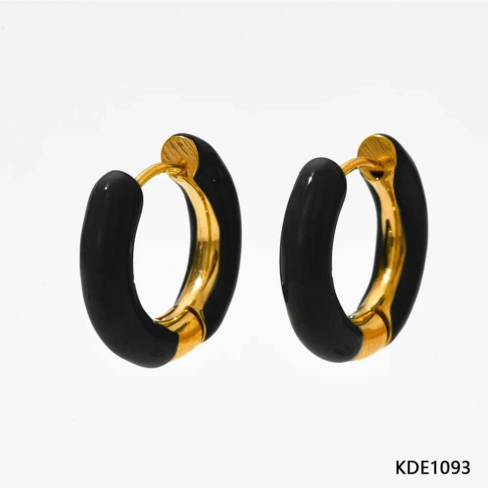 Black(D1093) Wholesale Colorful Enamel Huggie Earrings Hypoallergenic Circle Ear Cuff Gold Plated Stainless Steel Enamel Hoop Earrings