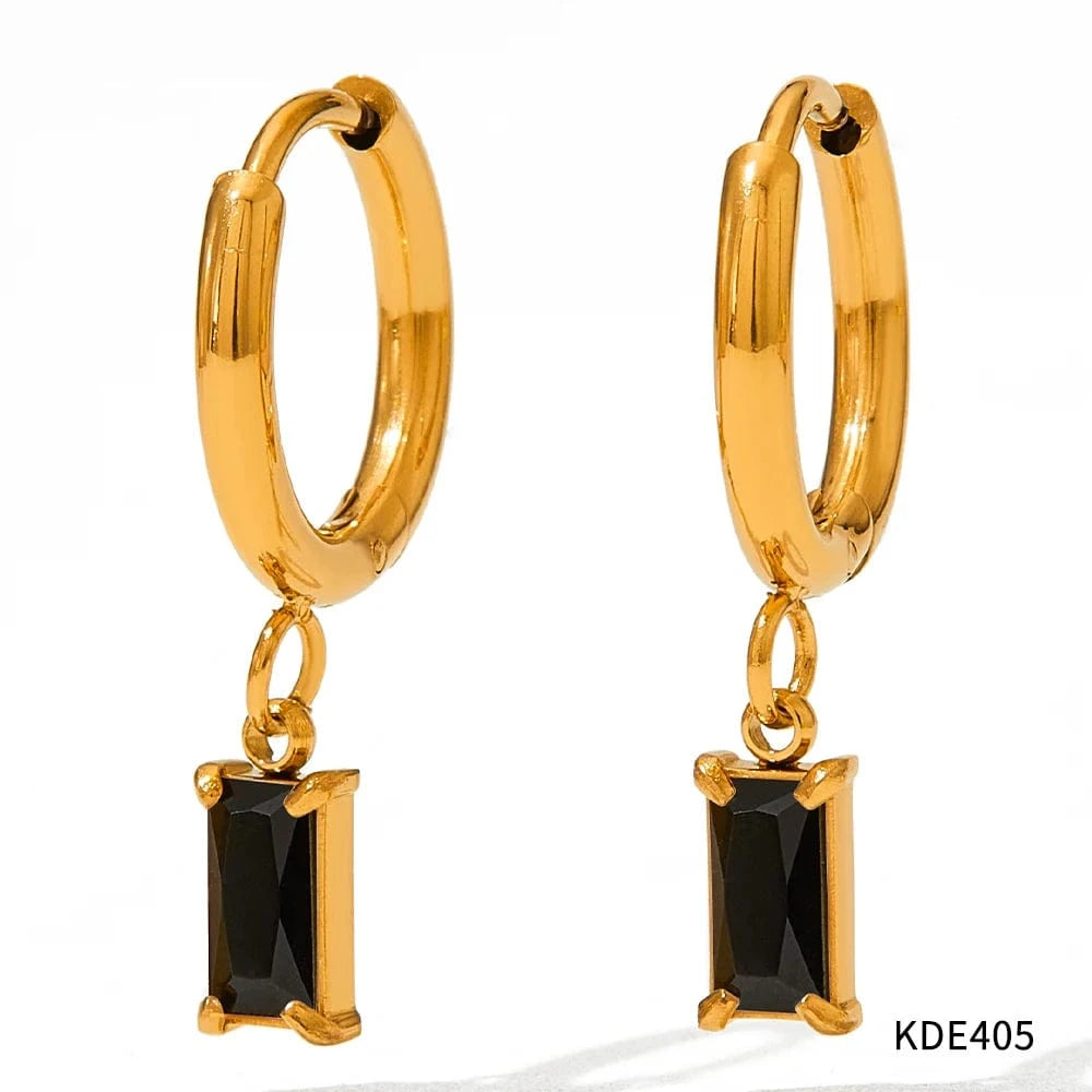 Black Exquisite PVD Plated Stainless Steel Rectangle Zircon Drop Earrings Bling Crystal Rectangle Earring For Women